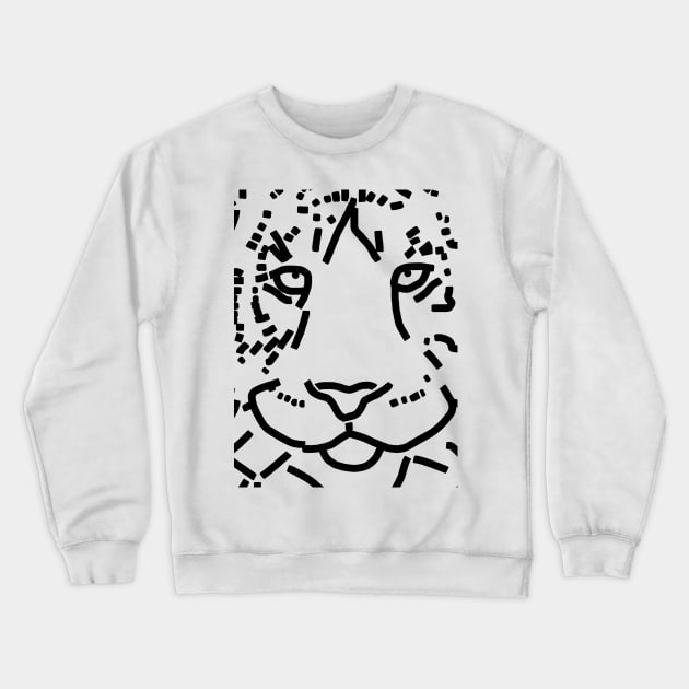 Black Line Minimal Tiger Face Crewneck Sweatshirt by ellenhenryart